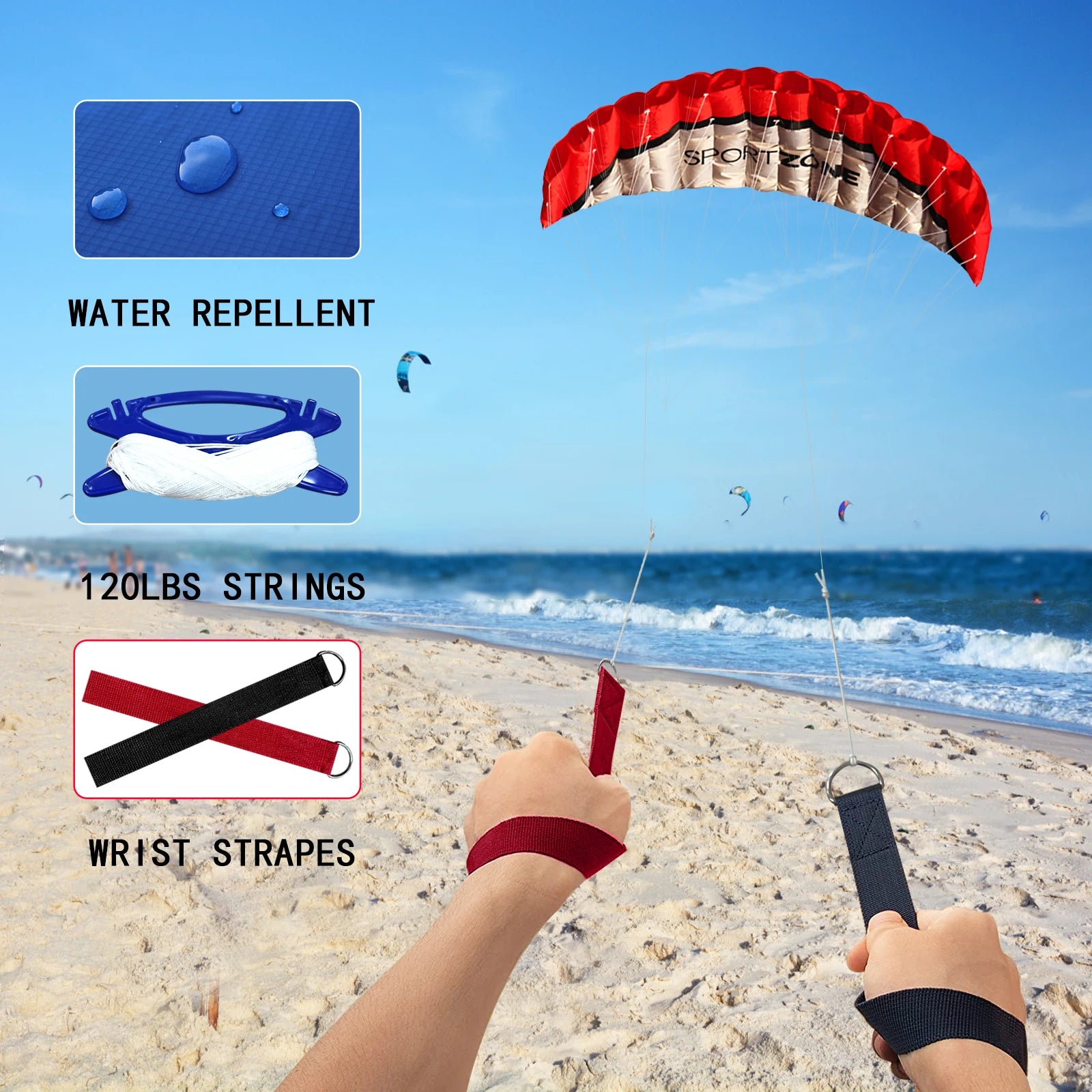 High Quality  2.5m Red Dual Line Parafoil Kite  WithFlying Tools Power Braid Sailing Kitesurf Rainbow Sports Beach