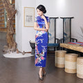 Sexy Purple Women Satin Daily Casual Dress Summer New Long Qipao Print Flower Chinese Cheongsam Size S M L XL XXL 3XL 0162
