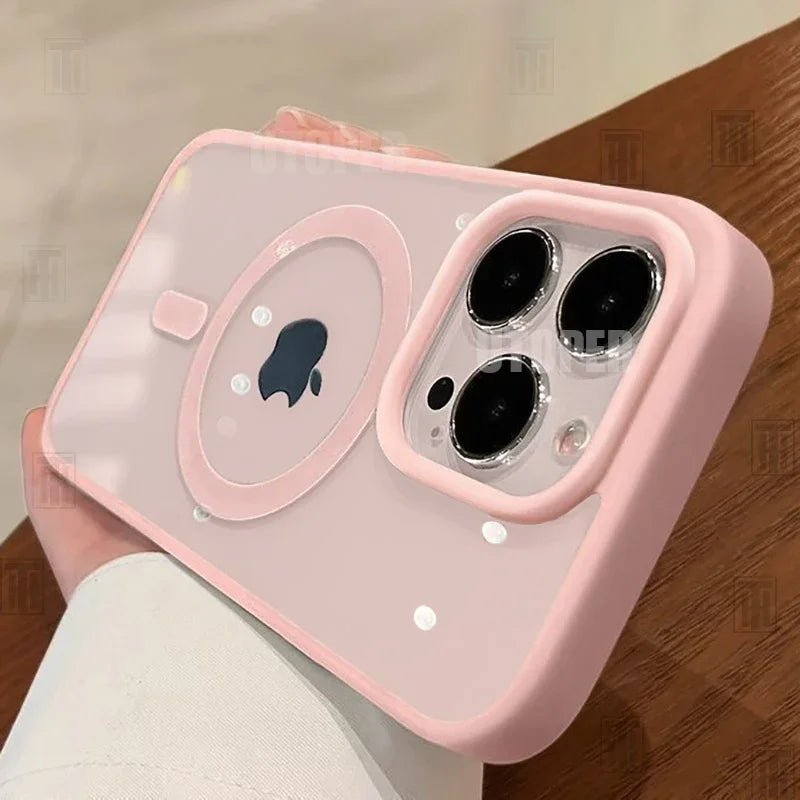Pink Transparent Acrylic Case for iPhone 17 Air 16 15 14 13 12 11 Pro Max Plus Hard Shockproof Powerful Magnetic Magsafe Cover