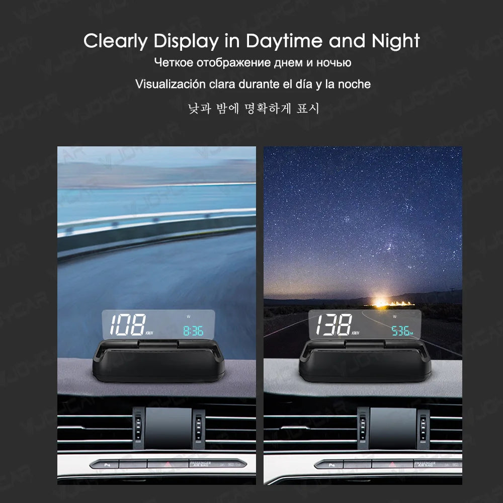 Vjoycar 2023 Newest Auto-Lift Mirror Unique GPS HUD Large & Clear Speed Projector KM/H MPH Clock Car Accessories for All Cars