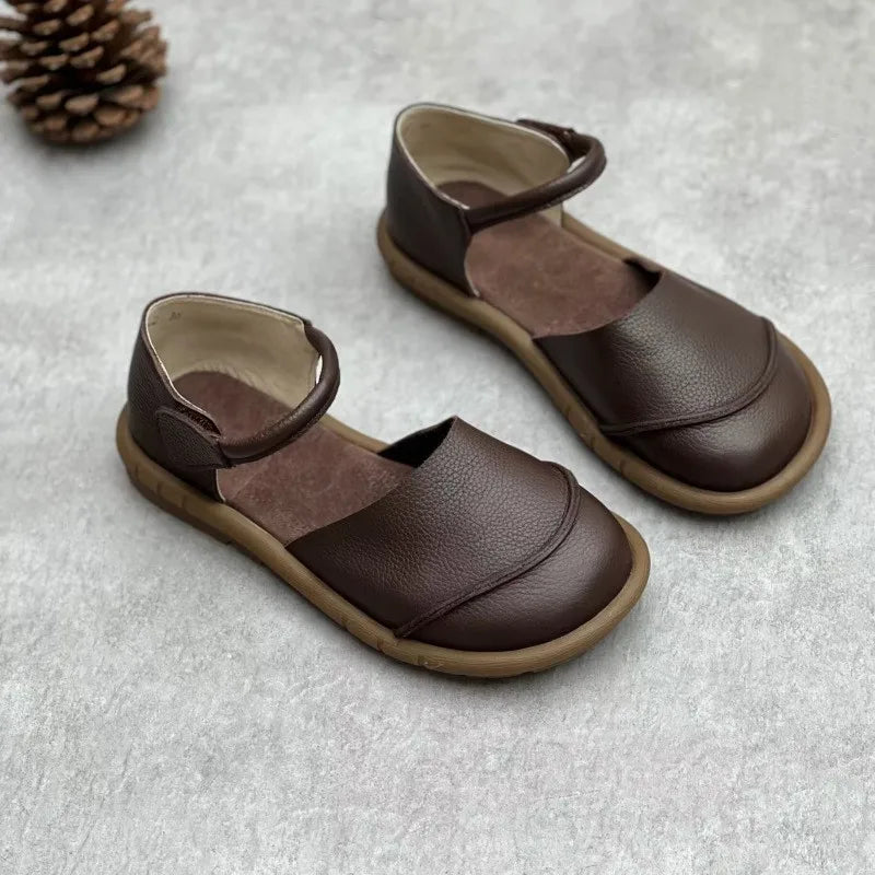 Johnature Retro Handmade Genuine Leather Flats Sandals 2025 Summer New Casual Versatile Comfortable Soft Sole Women's Shoes
