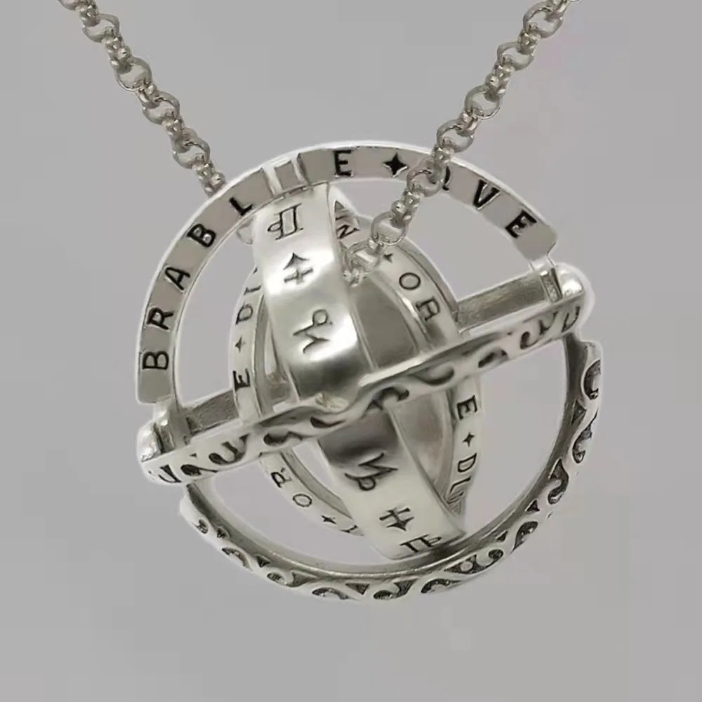 Vintage Astronomical Ball Alloy Men's and Women's Rings Creative Complex Rotating Cosmic Ring Deformable Rotating Ring Necklace