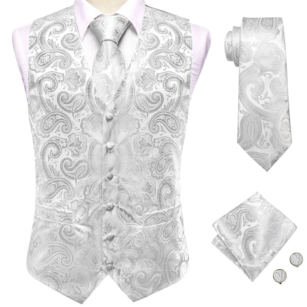 Hi-Tie Brand Silk Mens Vests Grey Black Gold Navy Blue Red Burgundy Jacquard Waistcoat Jacket NeckTie Hanky Cufflinks for Men