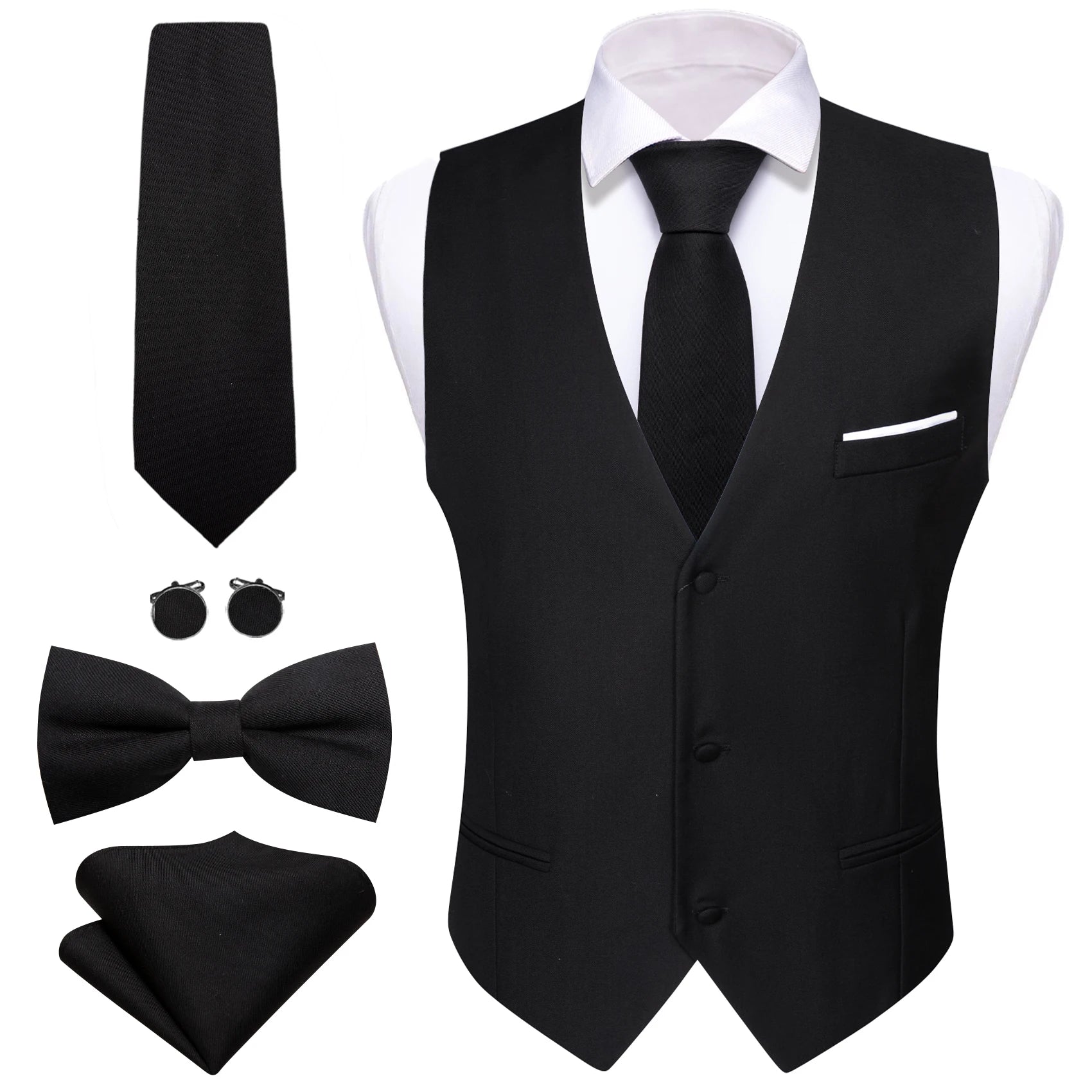 Elegant Vest for Men Pink Solid Satin Waistcoat Tie Bowtie Hanky Set Sleeveless Jacket Wedding Formal Male Gilet Suit Barry Wang