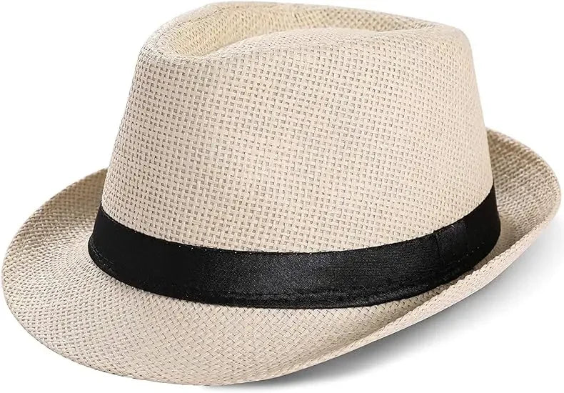 10-24 Pack 1920s Straw Hats Bulk for Men Short Brim Sun Panama Hats for Women Party Costume Wedding Favors, Circumference 58 cm