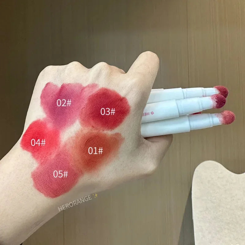 Liquid Lipstick with Cushion Applicator Velvet Matte Lip Gloss Moisturizing Cream Soft Liquid Blush Lip Stick Multi-uses Makeup