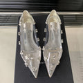 Eilyken Spring Crystal PVC Transparent Women Pumps Fashion Pointed Toe Square Low Heels Sandals Elegant Ladies Shoes