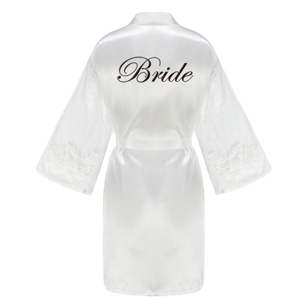 Caramel Wedding Bride Bridesmaid Robes Dressing Gown Sexy Women Bathrobe Night Shirts Short Women Kimono Mesh Sleeve