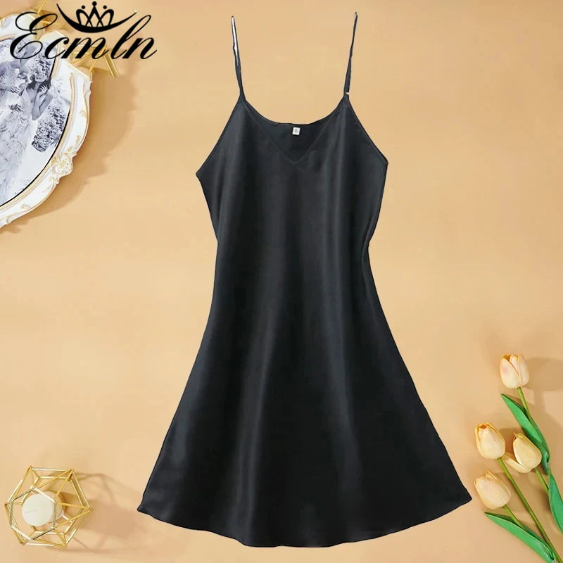 Women's Sexy Silk Satin Night Dress Sleeveless Nighties V-neck Nightgown Nightdress Plus Size Sleepwear Nightwear M-2XL