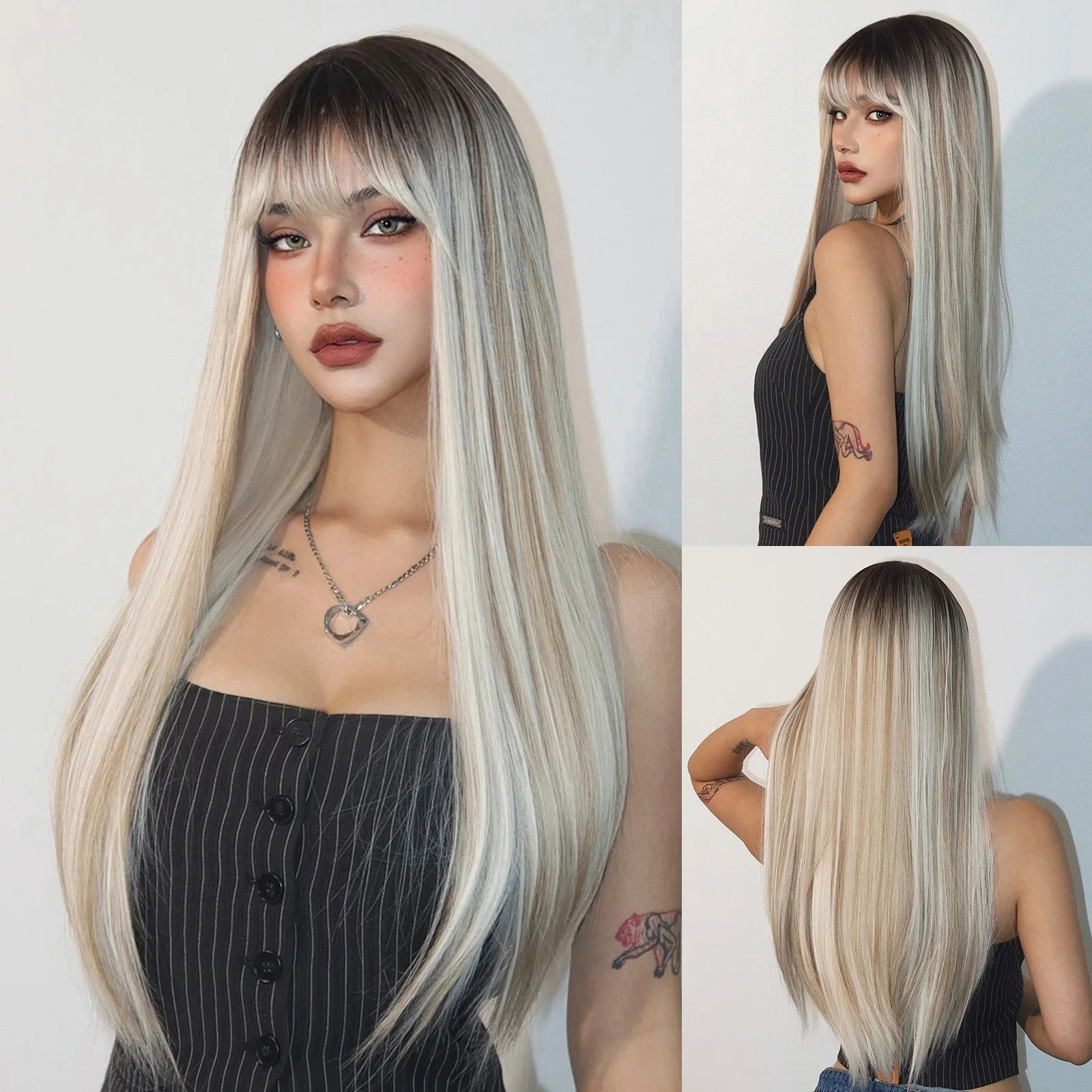 Light Blonde Long Straight Synthetic Wig