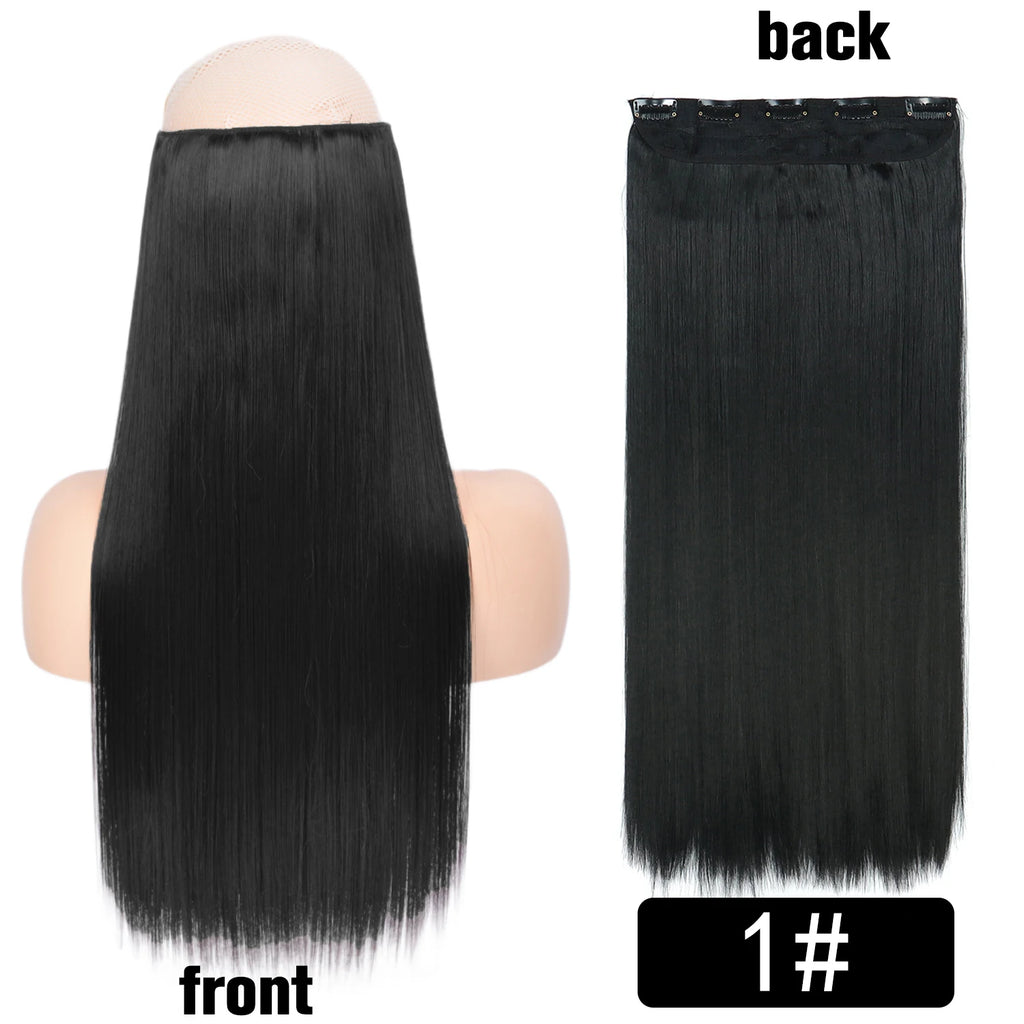5 Clip-In Hair Extensions Long Straight One Piece Synthetic Heat-Resistant Fibre Hairpiece 22Inch Black Blonde Natural Hairstyle