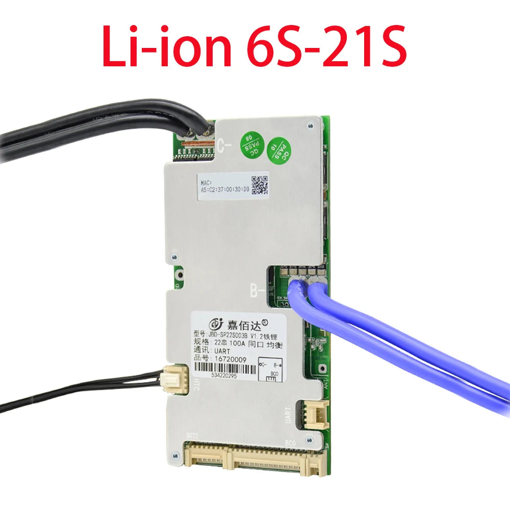 JBD Smart LiFePO4 BMS 6S 8S 12S 13S 14S 16S 20S 21S With Bluilt-in Bluetooth 40A 80A 100A Balance Board Uart Function For E-bike