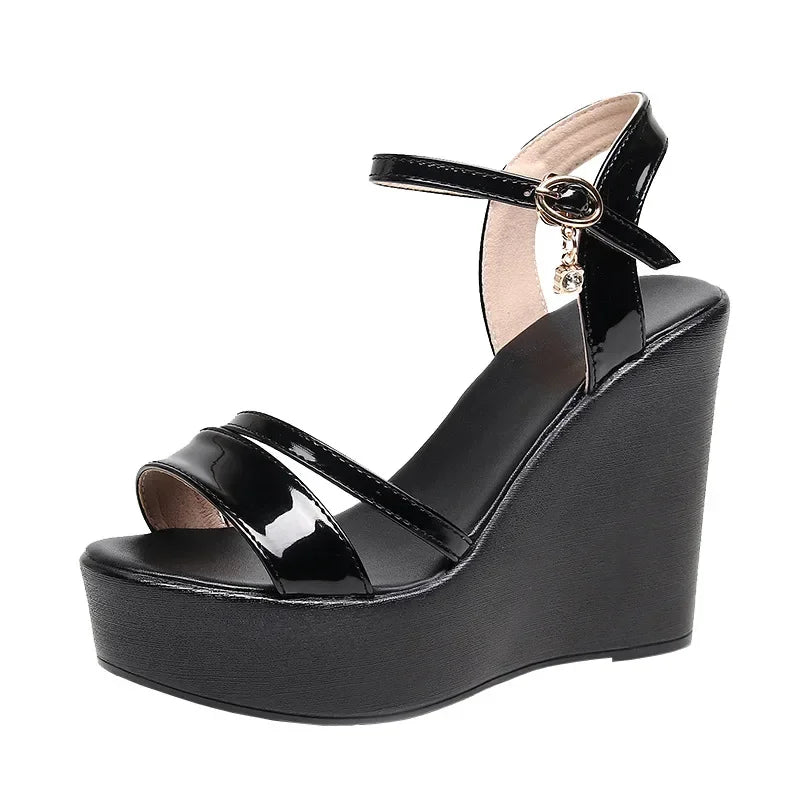 Small Size 33-43 Fashion Cowhide Leather Shoes Women's Platform Wedges Sandals Summer 2025 High Heels Sandals Office Beach Mom