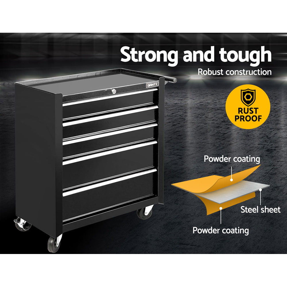 5 Drawer Mechanic Tool Box Storage Trolley - Black