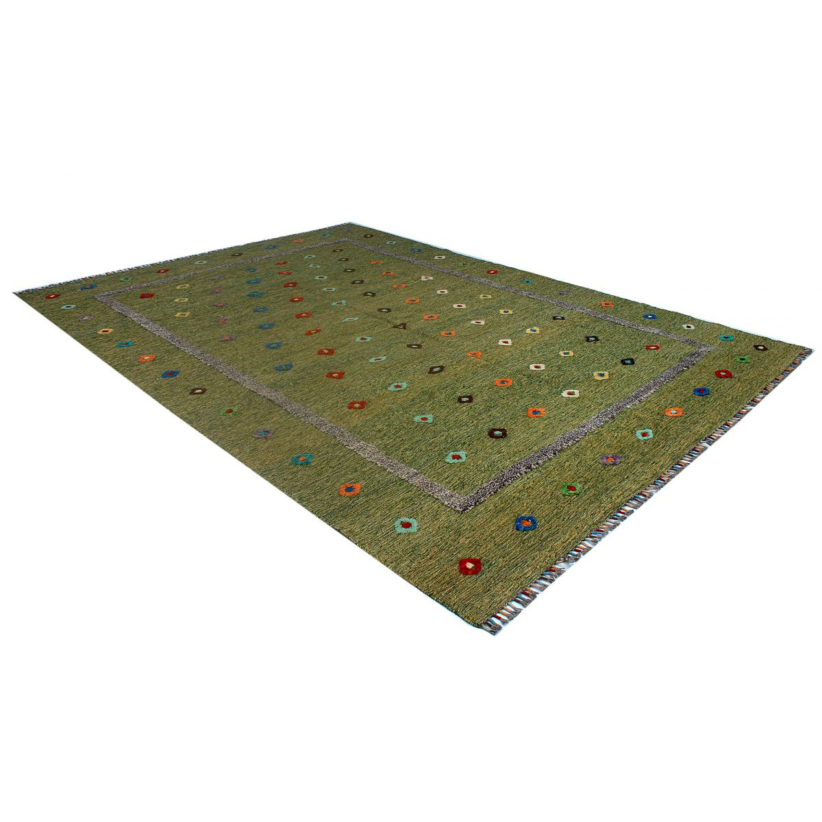 Soumak-Thatch-Green-Kilim-Rug