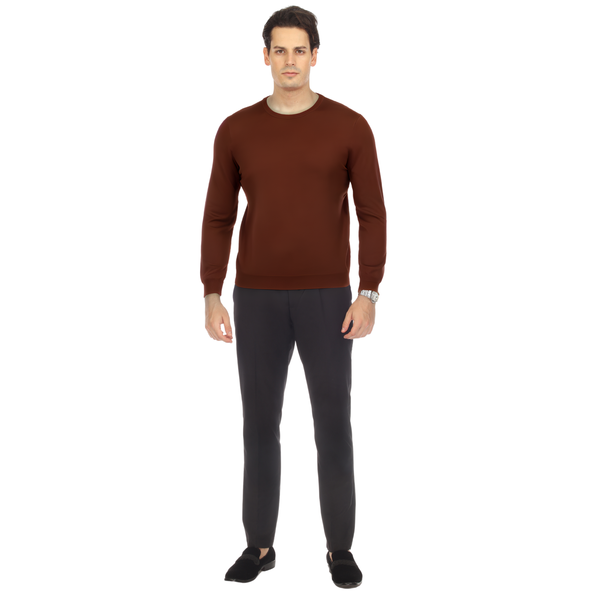Sam Jacobi Men's Pullover Brown Knitted Sweater Crewneck Stylish Knitwear Long Sleeve Casual Slim Fit-1