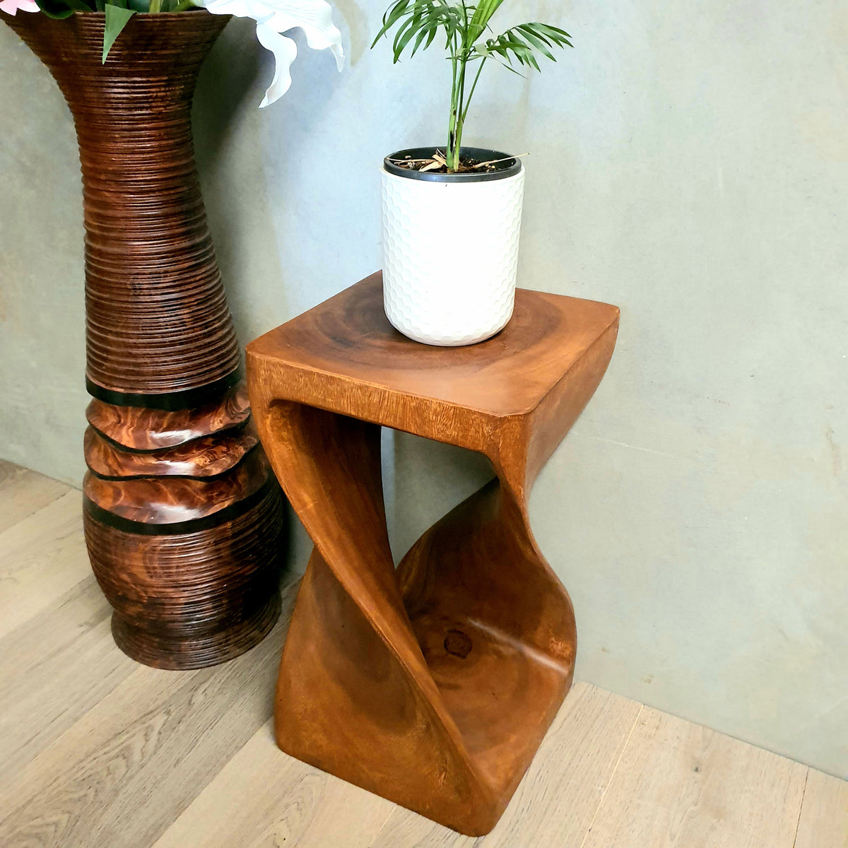 The Twist Raintree Wood Side Table - Natural Finish