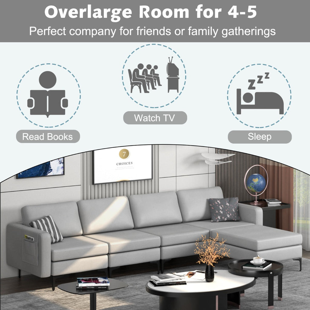 NNECW Sectional Sofa Couch with Reversible Ottoman for Living Room