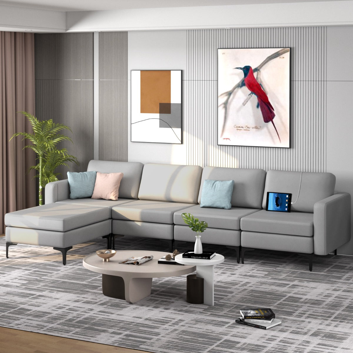 NNECW Sectional Sofa Couch with Reversible Ottoman for Living Room