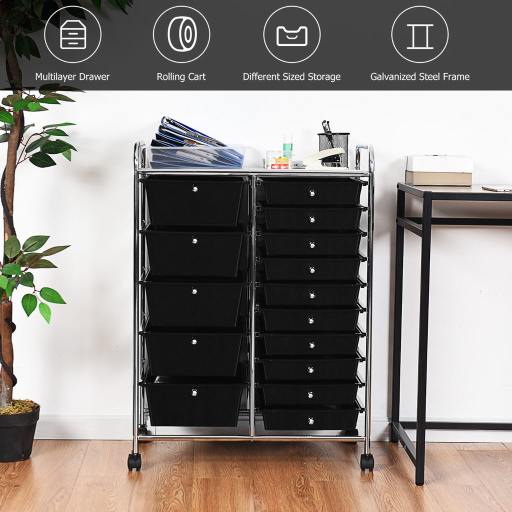 15 Drawer Rolling Storage Cart - Black