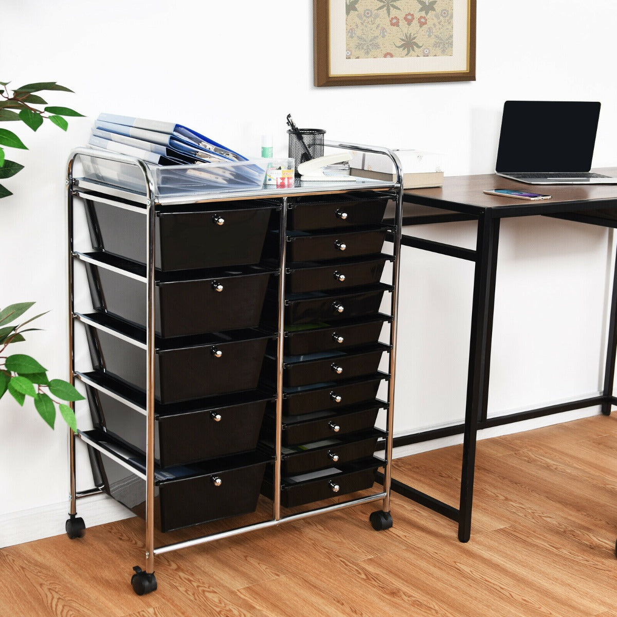 15 Drawer Rolling Storage Cart - Black