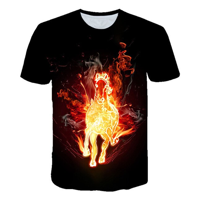 Men Streetwear Round Neck Short Sleeve Tees Tops Funny Animal Male Clothes Casual Run Horse 3D Print Tshirt