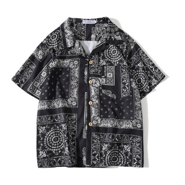 Fashion Korean Shirts Men Women Vintage Hawaiian Trend Casual Streetwear Hip Hop Shirt Orange Short Sleeve Tops Clothes