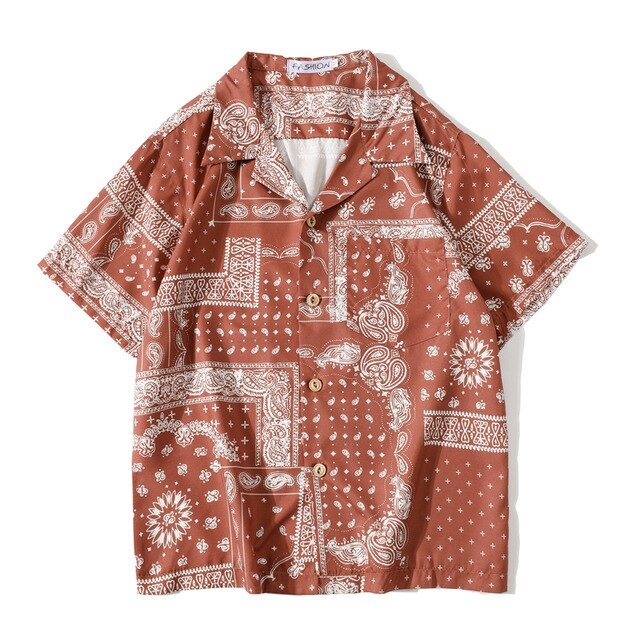 Fashion Korean Shirts Men Women Vintage Hawaiian Trend Casual Streetwear Hip Hop Shirt Orange Short Sleeve Tops Clothes