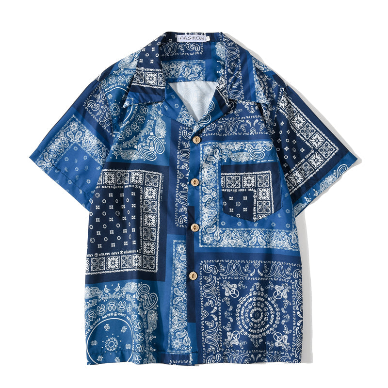 Fashion Korean Shirts Men Women Vintage Hawaiian Trend Casual Streetwear Hip Hop Shirt Orange Short Sleeve Tops Clothes