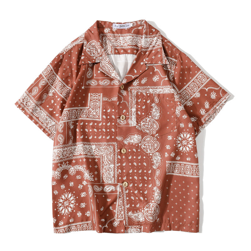 Fashion Korean Shirts Men Women Vintage Hawaiian Trend Casual Streetwear Hip Hop Shirt Orange Short Sleeve Tops Clothes