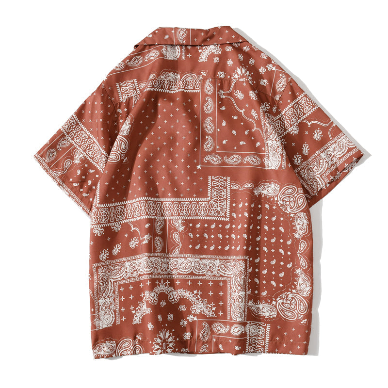 Fashion Korean Shirts Men Women Vintage Hawaiian Trend Casual Streetwear Hip Hop Shirt Orange Short Sleeve Tops Clothes