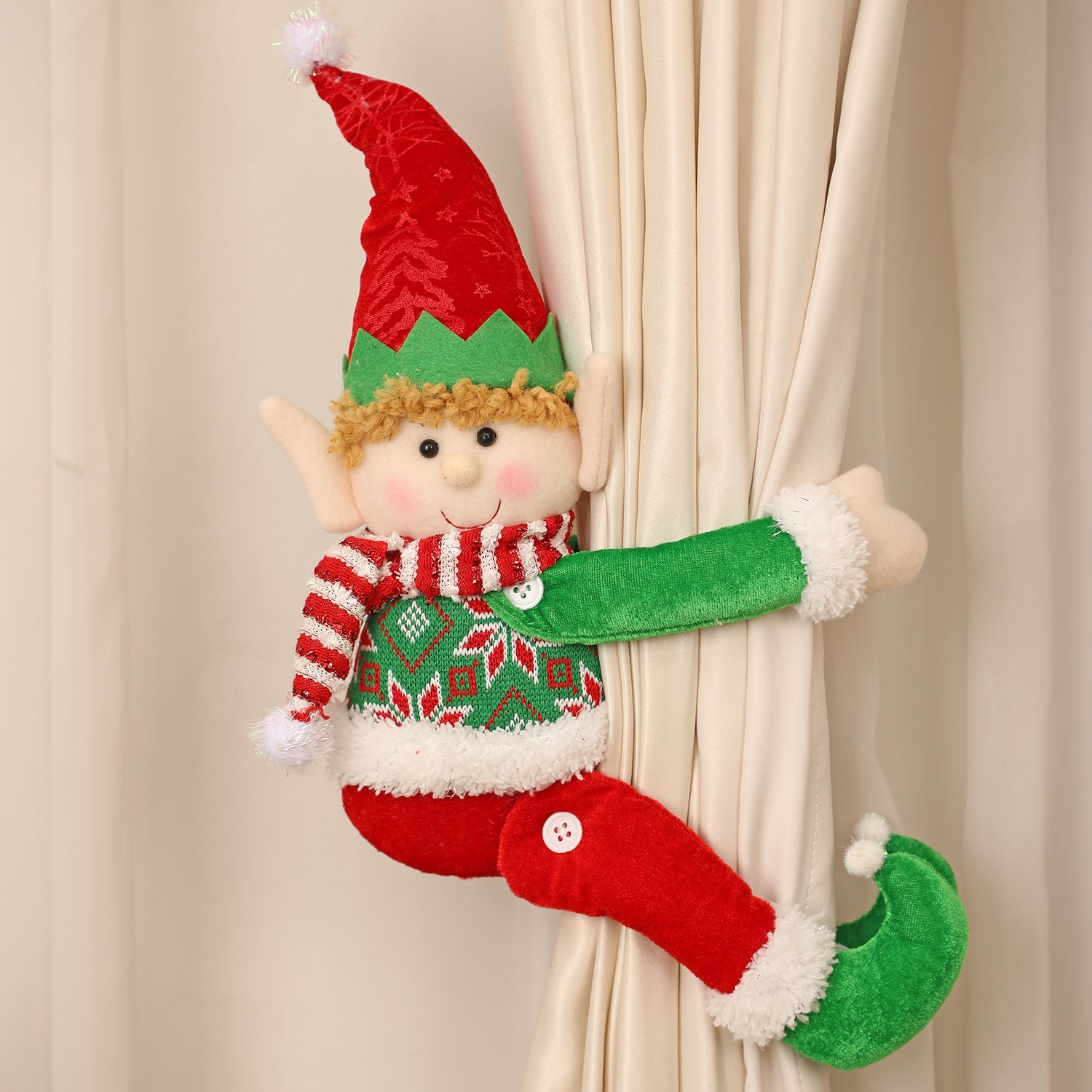 Elf Doll Christmas Window Curtain Decoration
