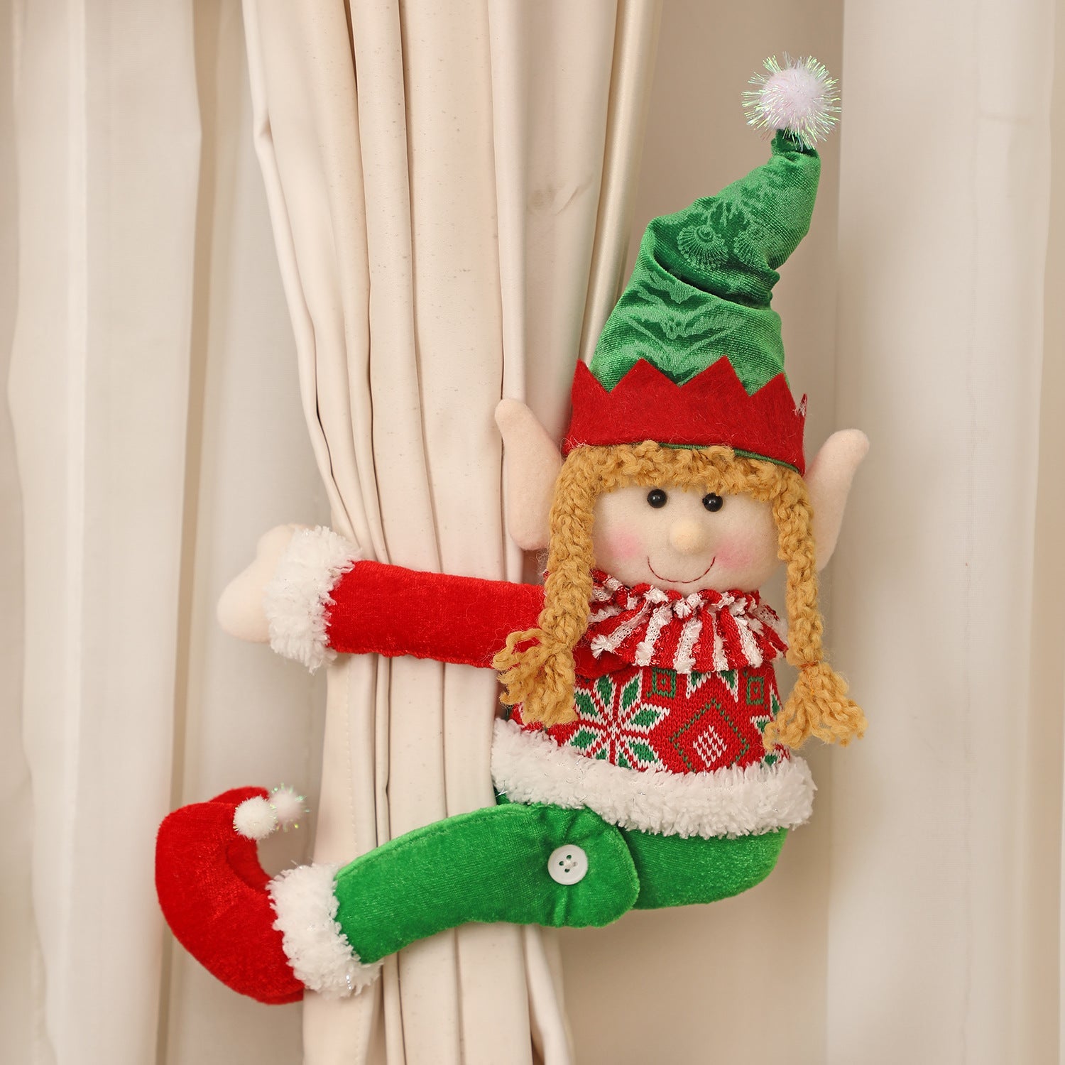Elf Doll Christmas Window Curtain Decoration