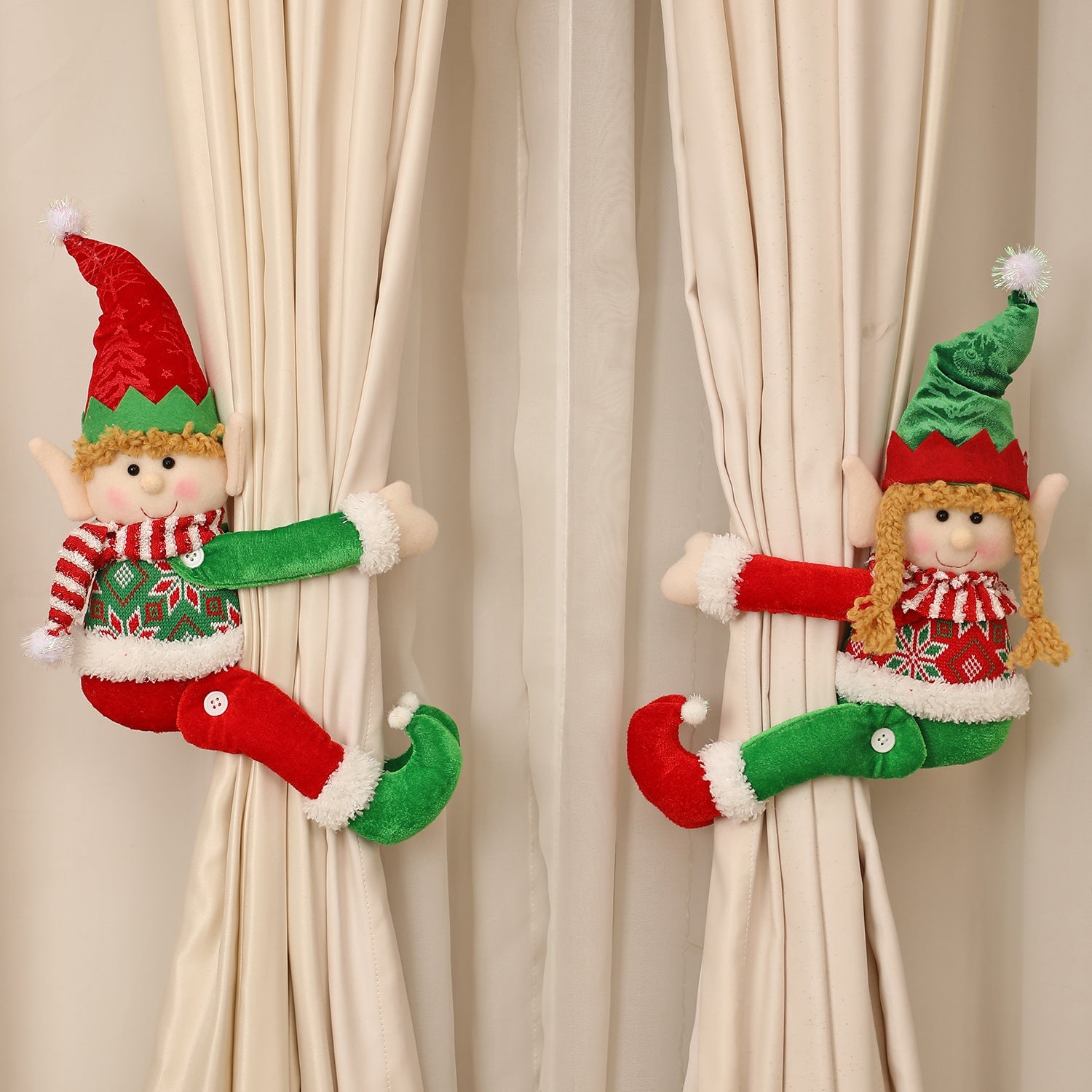 Elf Doll Christmas Window Curtain Decoration